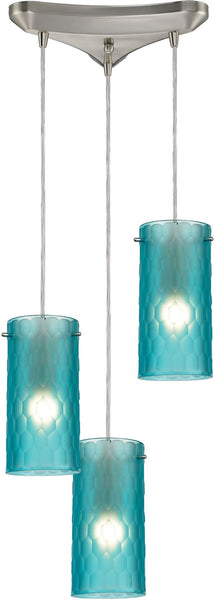 Synthesis 3 Light Pendant In Satin Nickel and Frosted Aqua Glass