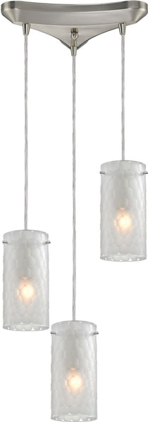Synthesis 3 Light Pendant In Satin Nickel and Frosted Clear Glass