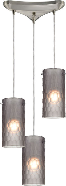 Synthesis 3 Light Pendant In Satin Nickel and Frosted Smoke Glass