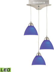 Piatto 3 Light Led Pendant In Satin Nickel With Blue Glass