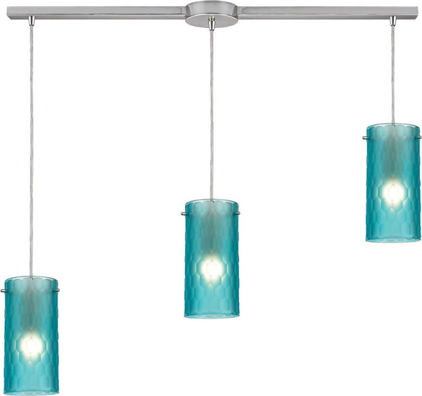 Synthesis 3 Light Pendant In Satin Nickel and Frosted Aqua Glass