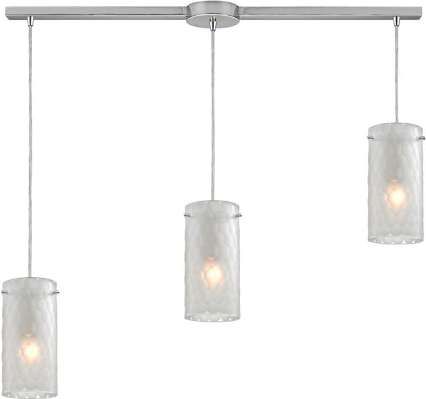 Synthesis 3 Light Pendant In Satin Nickel and Frosted Clear Glass