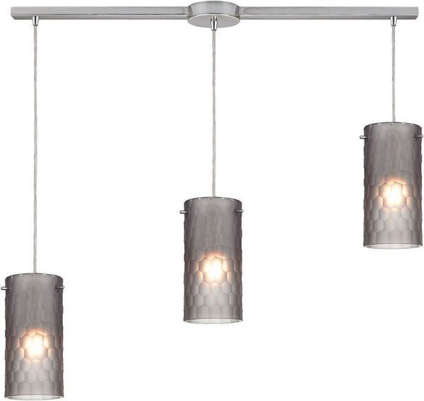 Synthesis 3 Light Pendant In Satin Nickel and Frosted Smoke Glass