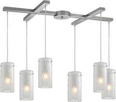 Synthesis 6 Light Pendant In Satin Nickel and Frosted Clear Glass
