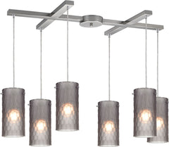 Synthesis 6 Light Pendant In Satin Nickel and Frosted Smoke Glass