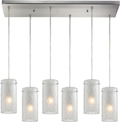 Synthesis 6 Light Pendant In Satin Nickel and Frosted Clear Glass