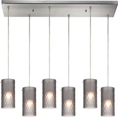 Synthesis 6 Light Pendant In Satin Nickel and Frosted Smoke Glass
