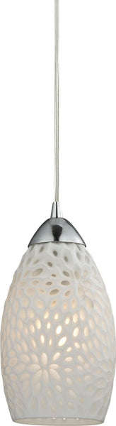 Etched Glass 1 Light Pendant In Polished Chrome and White Etched Glass