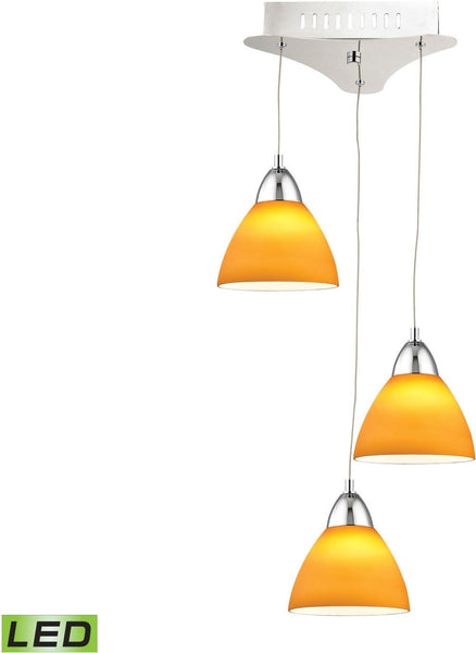 Piatto 3 Light Led Pendant In Chrome With Yellow Glass