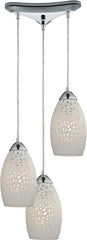 Etched Glass 3 Light Pendant In Polished Chrome and White Etched Glass