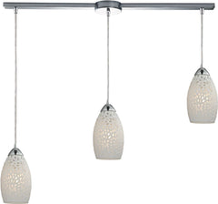 Etched Glass 3 Light Pendant In Polished Chrome and White Etched Glass