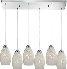 Etched Glass 6 Light Pendant In Polished Chrome and White Etched Glass