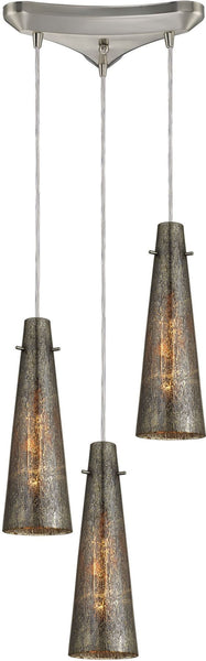 Rury 3 Light Pendant In Satin Nickel and Mercury Glass