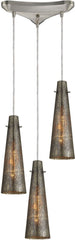 Rury 3 Light Pendant In Satin Nickel and Mercury Glass