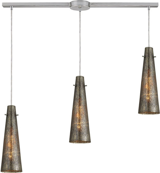 Rury 3 Light Pendant In Satin Nickel and Mercury Glass