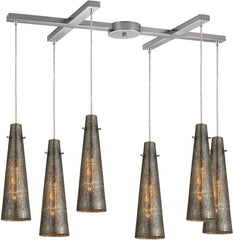 Rury 6 Light Pendant In Satin Nickel and Mercury Glass