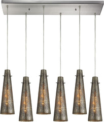 Rury 6 Light Pendant In Satin Nickel and Mercury Glass