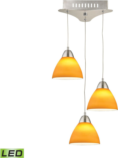 Piatto 3 Light Led Pendant In Satin Nickel With Yellow Glass