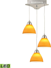 Piatto 3 Light Led Pendant In Satin Nickel With Yellow Glass