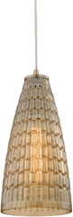 Mickley 1 Light Pendant In Satin Nickel and Amber Teak Glass