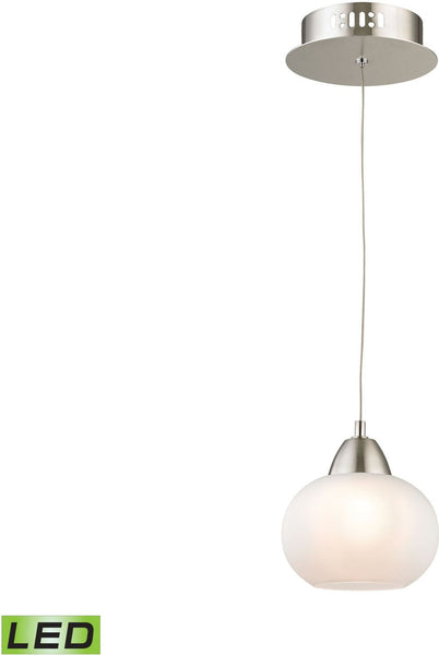 Ciotola 1 Light Led Pendant In Satin Nickel With White Glass