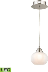 Ciotola 1 Light Led Pendant In Satin Nickel With White Glass