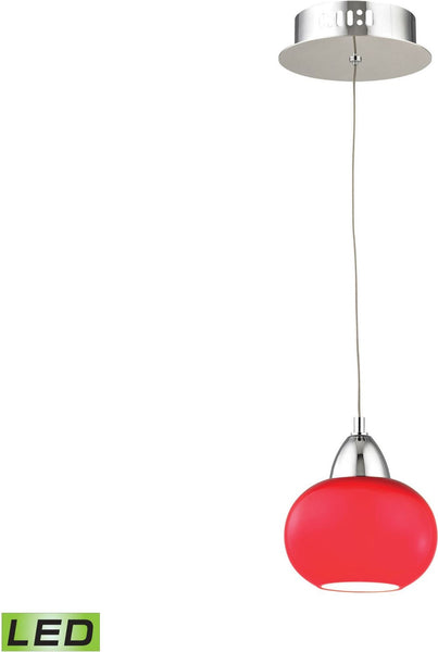 Ciotola 1 Light Led Pendant In Chrome With Red Glass