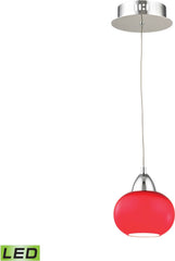 Ciotola 1 Light Led Pendant In Chrome With Red Glass