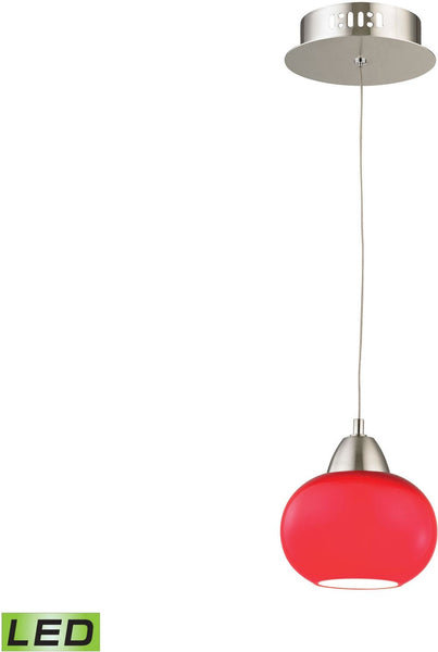Ciotola 1 Light Led Pendant In Satin Nickel With Red Glass