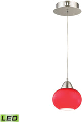 Ciotola 1 Light Led Pendant In Satin Nickel With Red Glass