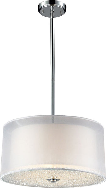 Crystals 3 Light Pendant In Polished Chrome With Silver Organza Shade