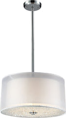 Crystals 3 Light Pendant In Polished Chrome With Silver Organza Shade