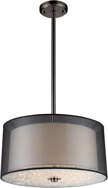 Crystals 3 Light Pendant In Black Chrome With Black Organza Shade