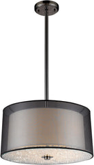 Crystals 3 Light Pendant In Black Chrome With Black Organza Shade