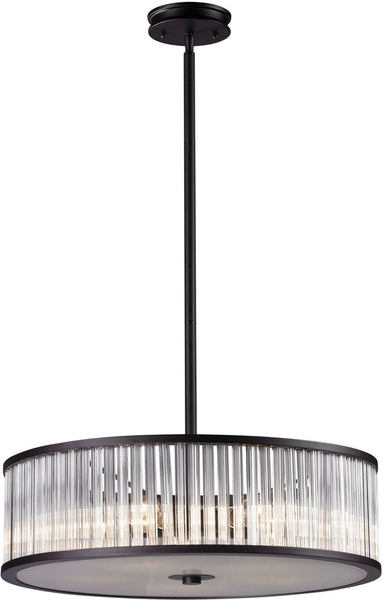 Braxton 5 Light Pendant In Aged Bronze and White Etched Glass