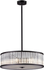 Braxton 5 Light Pendant In Aged Bronze and White Etched Glass