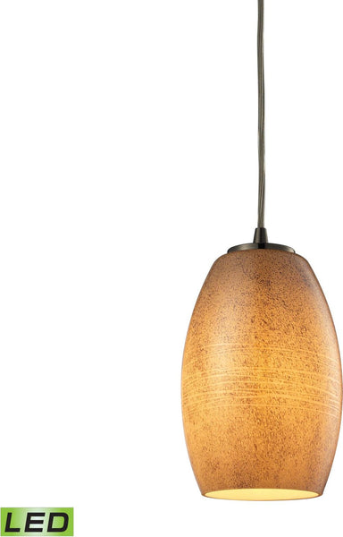 Andover 1 Light Led Pendant In Satin Nickel and Textured Beige Glass