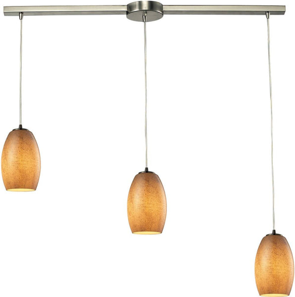 Andover 3 Light Pendant In Satin Nickel and Textured Beige Glass