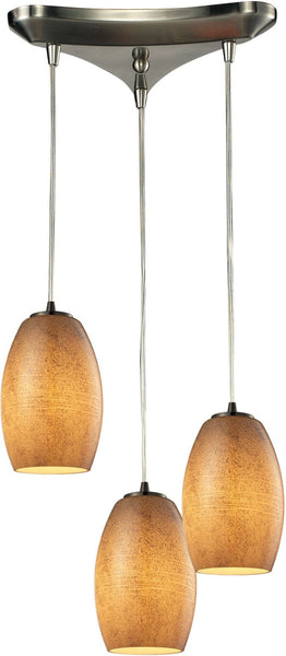 Andover 3 Light Pendant In Satin Nickel and Textured Beige Glass