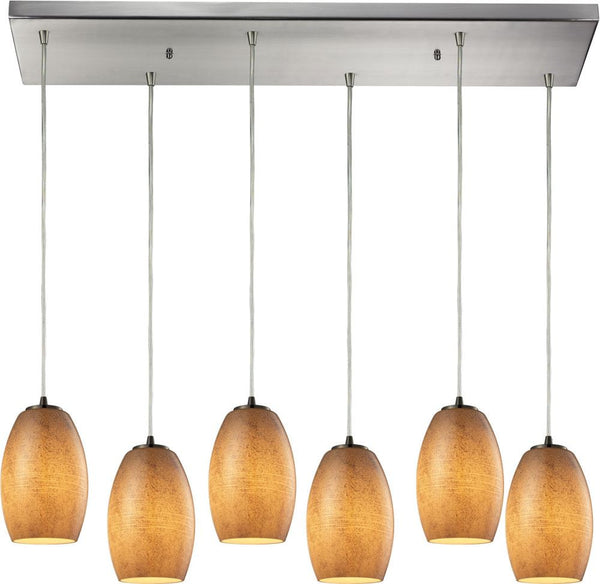 Andover 6 Light Pendant In Satin Nickel and Textured Beige Glass