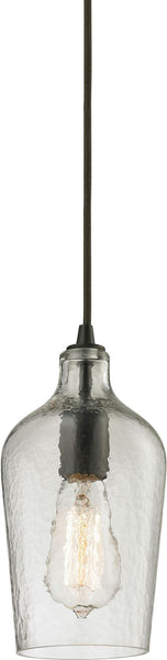 Hammered Glass 1 Light Pendant In Oil Rubbed Bronze and Clear Glass