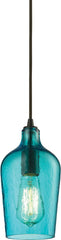 Hammered Glass 1 Light Pendant In Oil Rubbed Bronze and Aqua Glass