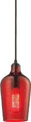Hammered Glass 1 Light Pendant In Oil Rubbed Bronze and Red Glass