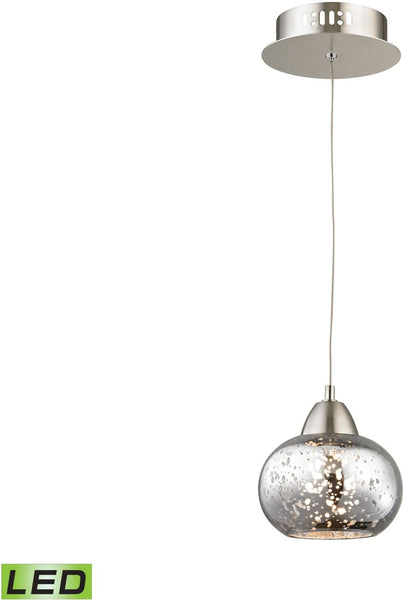 Ciotola 1 Light Led Pendant In Satin Nickel With Mercury Glass
