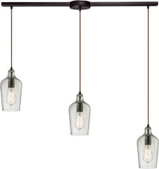 Hammered Glass 3 Light Pendant In Oil Rubbed Bronze and Clear Glass