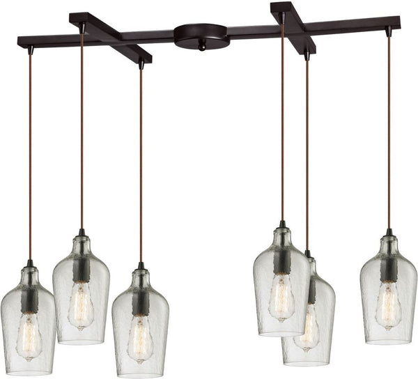 Hammered Glass 6 Light Pendant In Oil Rubbed Bronze and Clear Glass