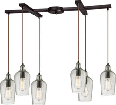 Hammered Glass 6 Light Pendant In Oil Rubbed Bronze and Clear Glass