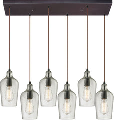 Hammered Glass 6 Light Pendant In Oil Rubbed Bronze and Clear Glass