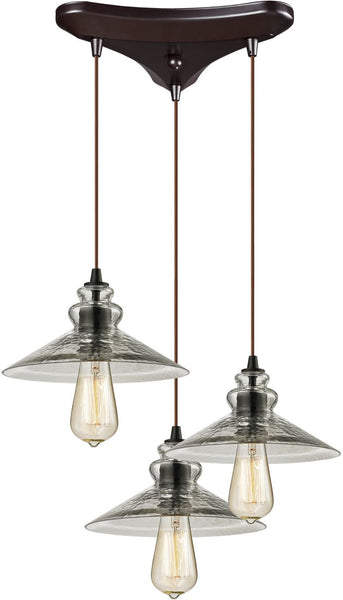 Hammered Glass 3 Light Pendant In Oil Rubbed Bronze