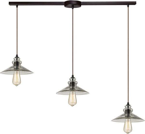 Hammered Glass 3 Light Pendant In Oil Rubbed Bronze